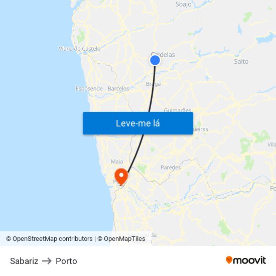 Sabariz to Porto map