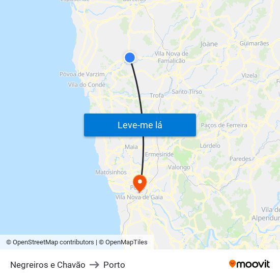 Negreiros e Chavão to Porto map