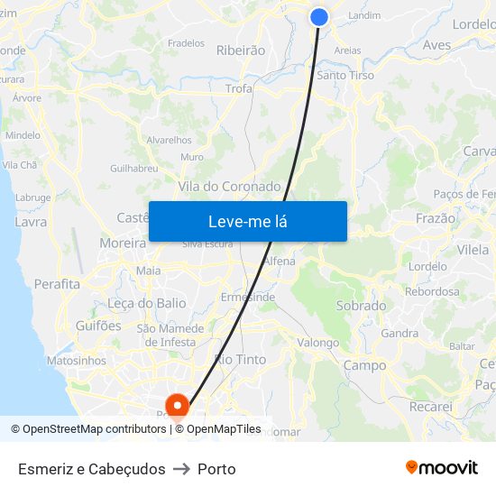 Esmeriz e Cabeçudos to Porto map