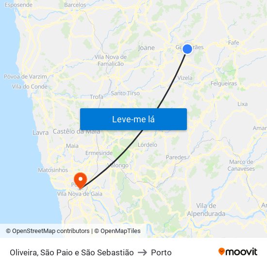 Oliveira, São Paio e São Sebastião to Porto map