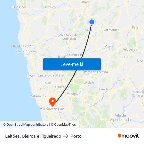 Leitões, Oleiros e Figueiredo to Porto map