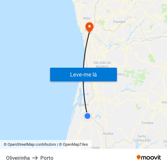 Oliveirinha to Porto map