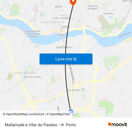 Mafamude e Vilar do Paraíso to Porto map