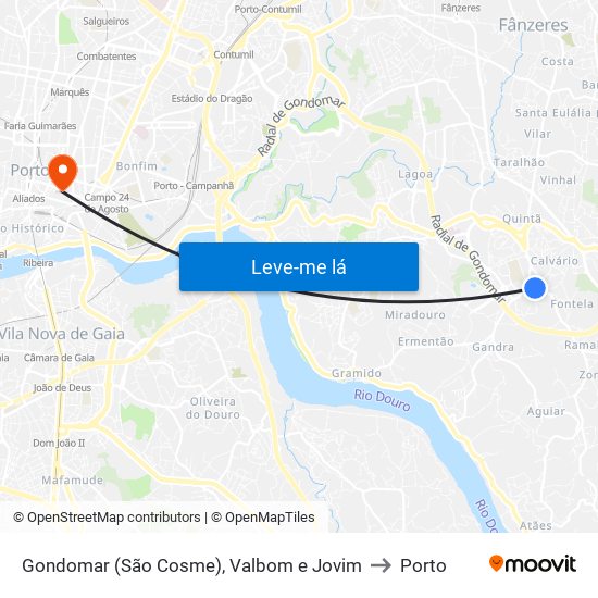 Gondomar (São Cosme), Valbom e Jovim to Porto map