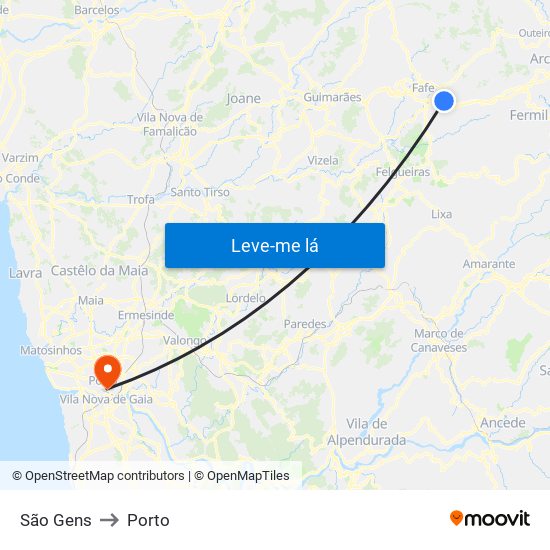 São Gens to Porto map