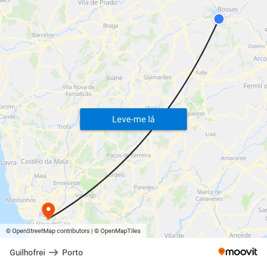 Guilhofrei to Porto map