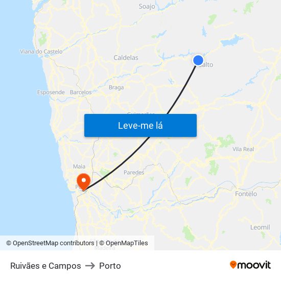 Ruivães e Campos to Porto map