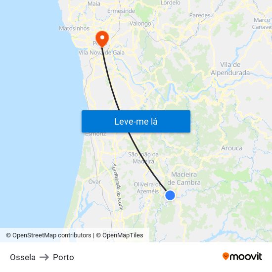 Ossela to Porto map