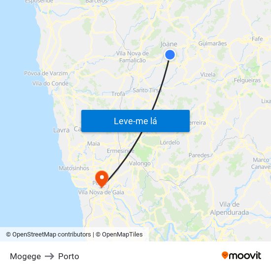 Mogege to Porto map