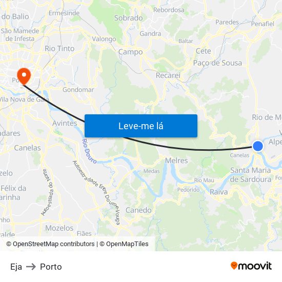 Eja to Porto map