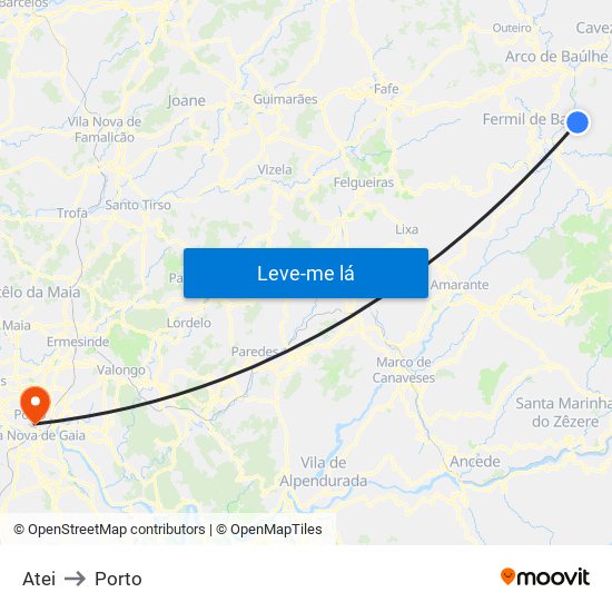 Atei to Porto map