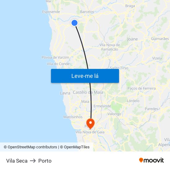 Vila Seca to Porto map