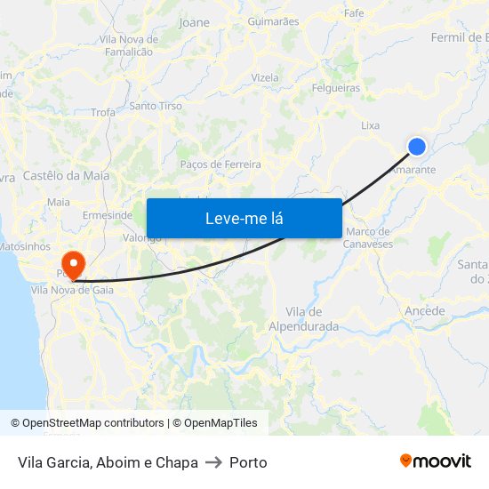 Vila Garcia, Aboim e Chapa to Porto map