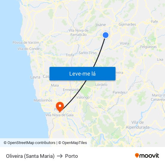 Oliveira (Santa Maria) to Porto map