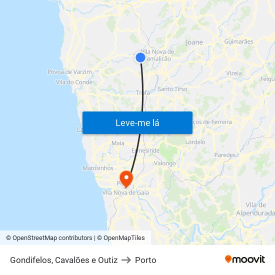 Gondifelos, Cavalões e Outiz to Porto map