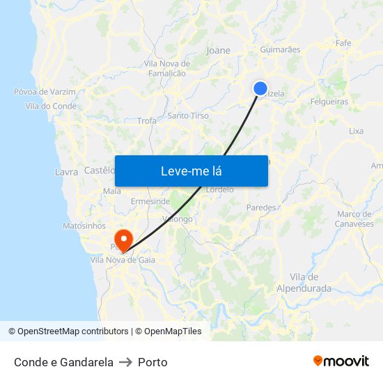 Conde e Gandarela to Porto map