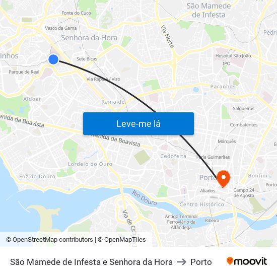 São Mamede de Infesta e Senhora da Hora to Porto map