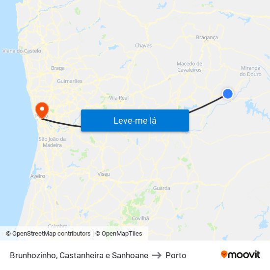 Brunhozinho, Castanheira e Sanhoane to Porto map