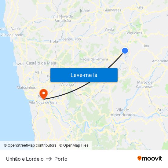 Unhão e Lordelo to Porto map