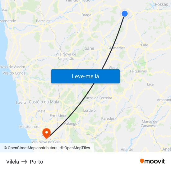 Vilela to Porto map