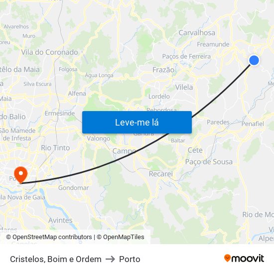 Cristelos, Boim e Ordem to Porto map