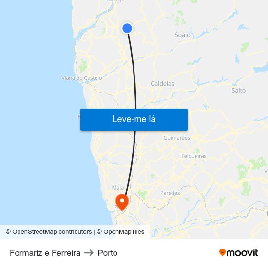 Formariz e Ferreira to Porto map
