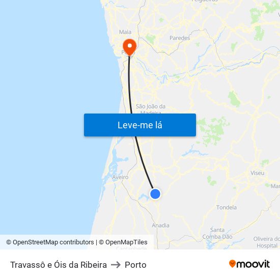 Travassô e Óis da Ribeira to Porto map