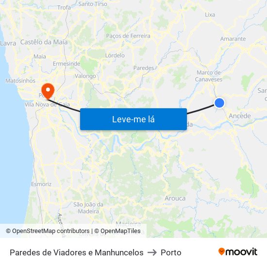 Paredes de Viadores e Manhuncelos to Porto map