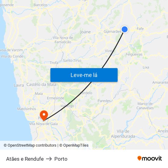 Atães e Rendufe to Porto map