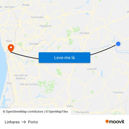 Linhares to Porto map