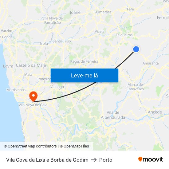 Vila Cova da Lixa e Borba de Godim to Porto map