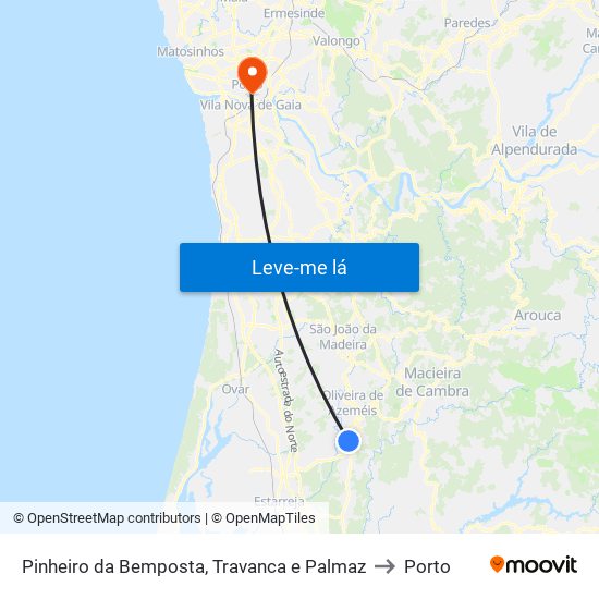 Pinheiro da Bemposta, Travanca e Palmaz to Porto map