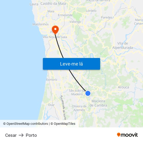 Cesar to Porto map