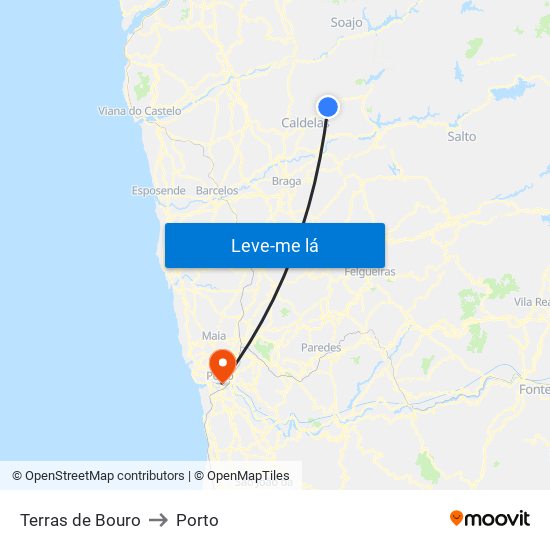 Terras de Bouro to Porto map