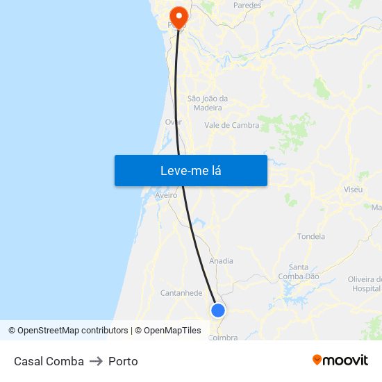 Casal Comba to Porto map