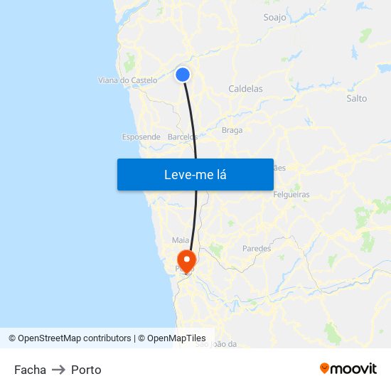 Facha to Porto map