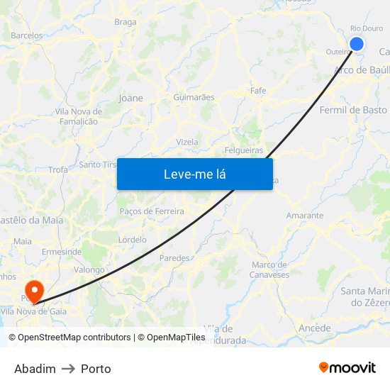 Abadim to Porto map