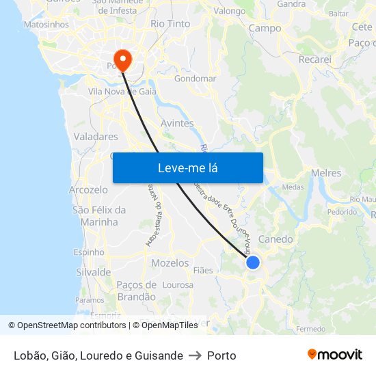 Lobão, Gião, Louredo e Guisande to Porto map
