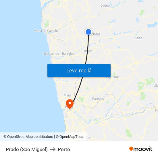 Prado (São Miguel) to Porto map