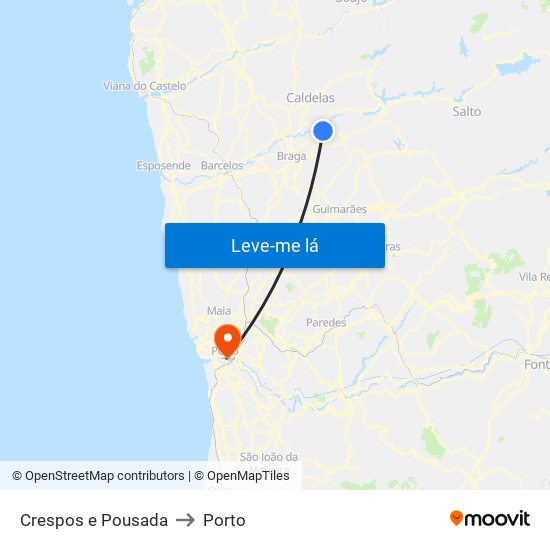 Crespos e Pousada to Porto map