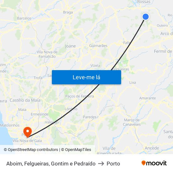 Aboim, Felgueiras, Gontim e Pedraído to Porto map