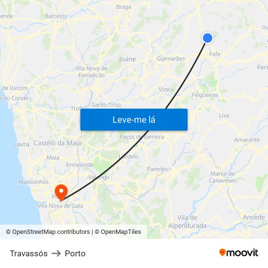 Travassós to Porto map