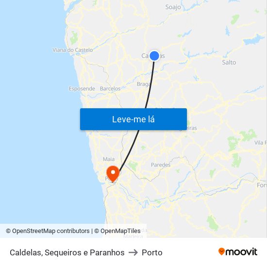 Caldelas, Sequeiros e Paranhos to Porto map