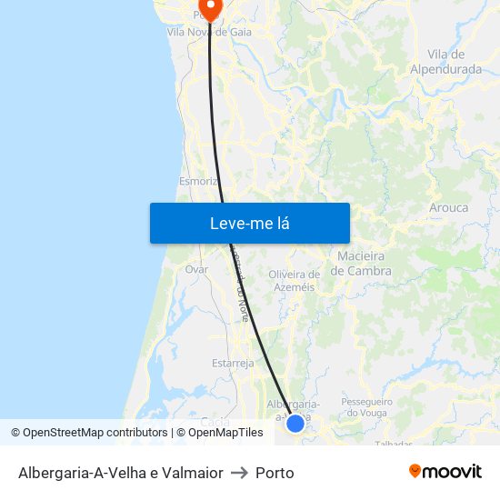 Albergaria-A-Velha e Valmaior to Porto map