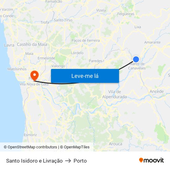 Santo Isidoro e Livração to Porto map