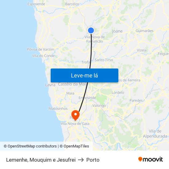 Lemenhe, Mouquim e Jesufrei to Porto map