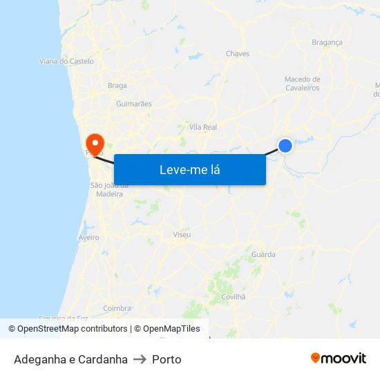 Adeganha e Cardanha to Porto map