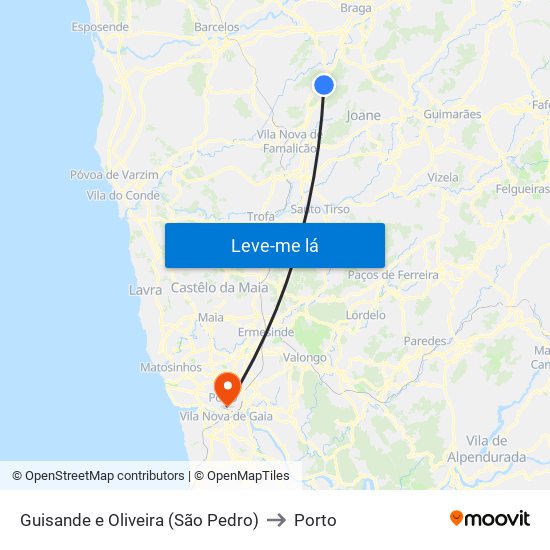 Guisande e Oliveira (São Pedro) to Porto map