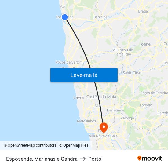 Esposende, Marinhas e Gandra to Porto map
