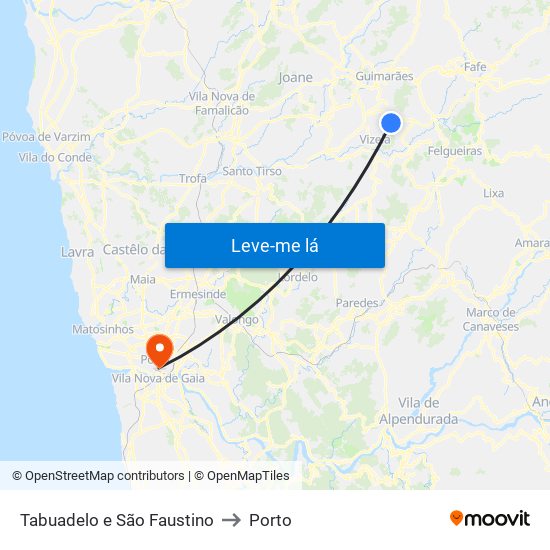 Tabuadelo e São Faustino to Porto map